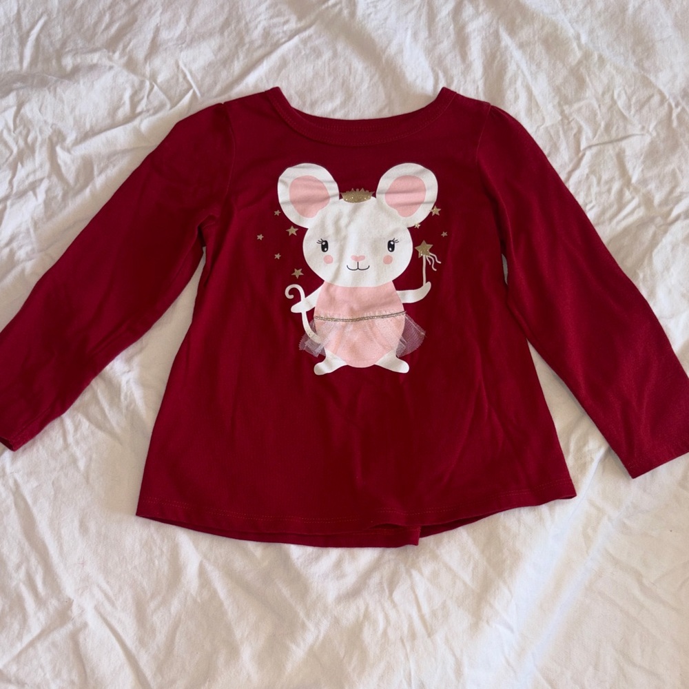 First Impressions Burgundy Long-Sleeve Top with Mouse Graphic and Tulle